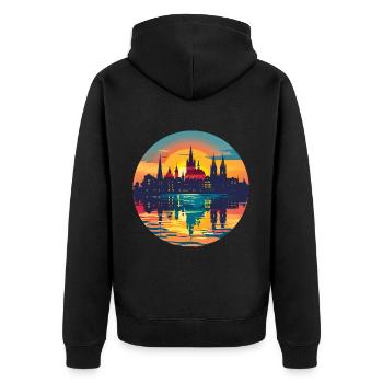 Aachen Skyline - Unisex Premium Bio Zip Hoodie - Schwarz - Hinten - Nico (187cm)