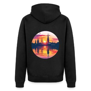 Bielefeld Skyline - Unisex Premium Organic Zip Hoodie - black - Back - Nico (187cm)