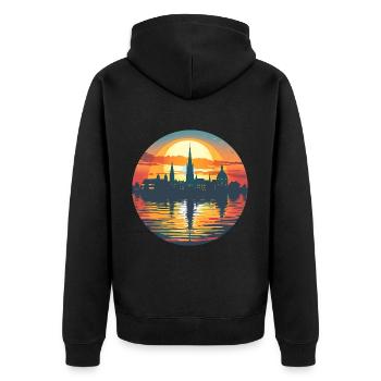 Braunschweig Skyline - Unisex Premium Bio Zip Hoodie - Schwarz - Hinten - Nico (187cm)