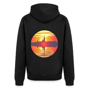 Flensburg Skyline - Unisex Premium Bio Zip Hoodie - Schwarz - Hinten - Nico (187cm)