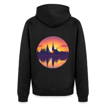 Erlangen Skyline - Unisex Premium Bio Zip Hoodie - Schwarz - Hinten - Nico (187cm)