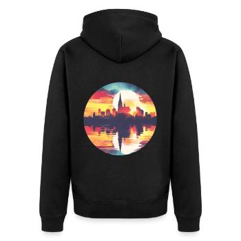Saarbrucken Skyline - Unisex Premium Bio Zip Hoodie - Schwarz - Hinten - Nico (187cm)
