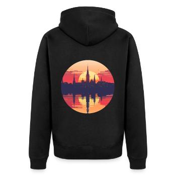 Salzgitter Skyline - Unisex Premium Bio Zip Hoodie - Schwarz - Hinten - Nico (187cm)