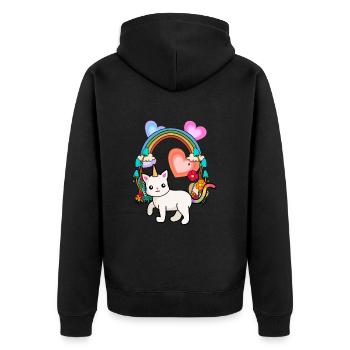 Regenbogen Einhorn Katze Blumen Frühling Sommer - Unisex Premium Bio Zip Hoodie - Schwarz - Hinten - Nico (187cm)