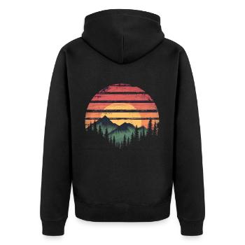 Coucher de soleil Forêt Montagne Extérieur Rétro Années 80 Vintage - Veste à capuche bio Premium Unisexe - noir - Dos - Nico (187cm)