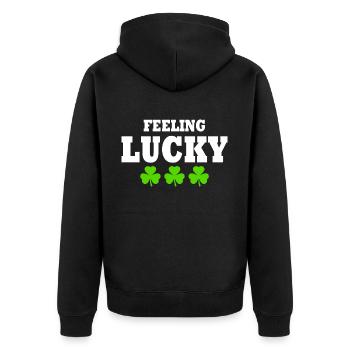 feeling lucky - Unisex Premium Bio Zip Hoodie - Schwarz - Hinten - Nico (187cm)