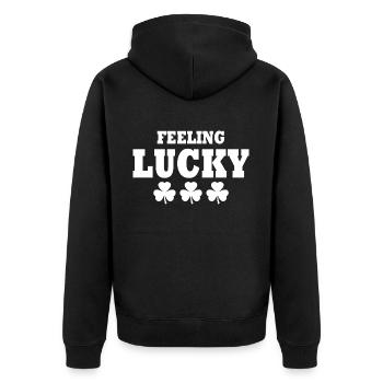 feeling lucky - Unisex Premium Bio Zip Hoodie - Schwarz - Hinten - Nico (187cm)