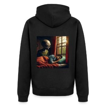 Alien watches sleeping man - Unisex Premium Organic Zip Hoodie - black - Back - Nico (187cm)