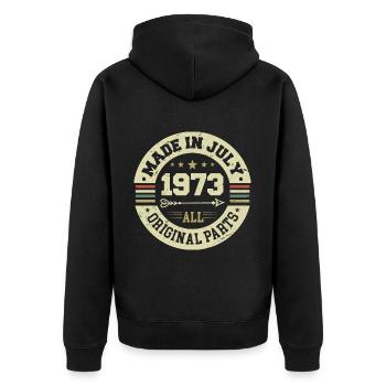 Juillet 1973 Cadeau d'anniversaire 1973 que j'ai fait en juillet - Veste à capuche bio Premium Unisexe - noir - Dos - Nico (187cm)