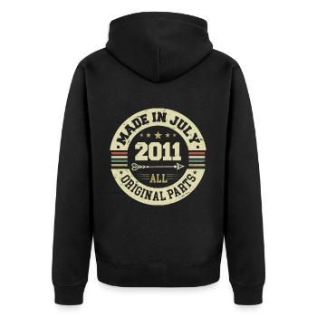 Juli 2011 Geburtstagsgeschenk 2011 I Made in July - Unisex Premium Bio Zip Hoodie - Schwarz - Hinten - Nico (187cm)