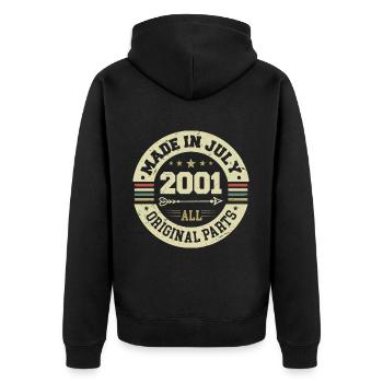 Juli 2001 Geburtstagsgeschenk 2001 I Made in July - Unisex Premium Bio Zip Hoodie - Schwarz - Hinten - Nico (187cm)