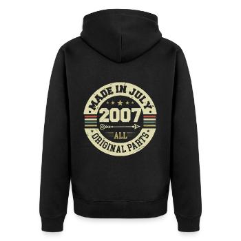 Juli 2007 Geburtstagsgeschenk 2007 I Made in July - Unisex Premium Bio Zip Hoodie - Schwarz - Hinten - Nico (187cm)
