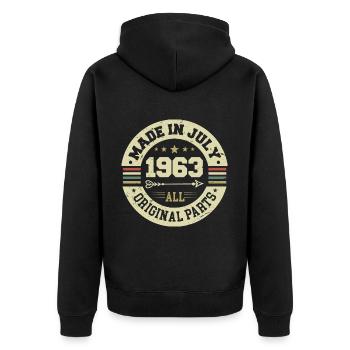 Juli 1963 Geburtstagsgeschenk 1963 I Made in July - Unisex Premium Bio Zip Hoodie - Schwarz - Hinten - Nico (187cm)