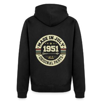 Juli 1951 Geburtstagsgeschenk 1951 I Made in July - Unisex Premium Bio Zip Hoodie - Schwarz - Hinten - Nico (187cm)