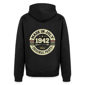 Juli 1942 Geburtstagsgeschenk 1942 I Made in July - Unisex Premium Bio Zip Hoodie - Schwarz - Hinten - Nico (187cm)