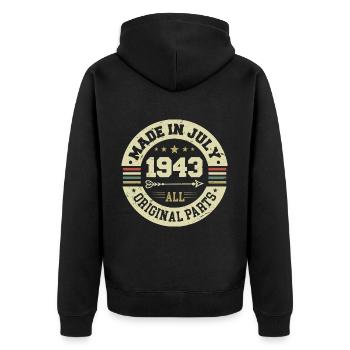 Juillet 1943 Cadeau d’anniversaire 1943 I Made in July - Veste à capuche bio Premium Unisexe - noir - Dos - Nico (187cm)