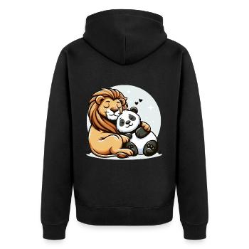 Cuddling Lion And Panda In Love - Unisex Premium Organic Zip Hoodie - black - Back - Nico (187cm)