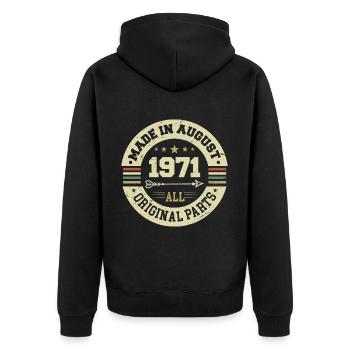 Août 1971 Cadeau d’anniversaire Août 1971 Août - Veste à capuche bio Premium Unisexe - noir - Dos - Nico (187cm)