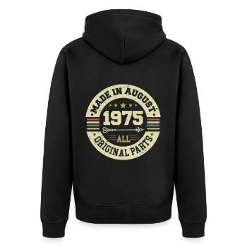 August 1975 Geburtstagsgeschenk August 1975 August - Unisex Premium Bio Zip Hoodie - Schwarz - Hinten - Nico (187cm)