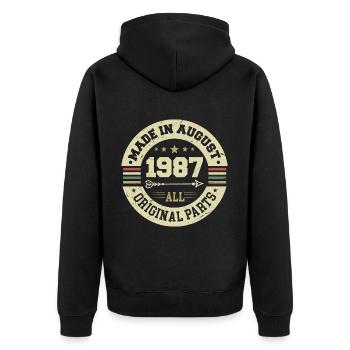 Août 1987 Cadeau d’anniversaire Août 1987 Août - Veste à capuche bio Premium Unisexe - noir - Dos - Nico (187cm)