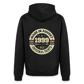 August 1999 Geburtstagsgeschenk August 1999 August - Unisex Premium Bio Zip Hoodie - Schwarz - Hinten - Nico (187cm)