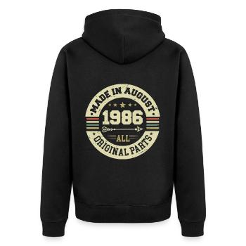 Août 1986 Cadeau d’anniversaire Août 1986 Août - Veste à capuche bio Premium Unisexe - noir - Dos - Nico (187cm)