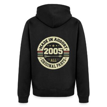 August 2005 Geburtstagsgeschenk August 2005 August - Unisex Premium Bio Zip Hoodie - Schwarz - Hinten - Nico (187cm)