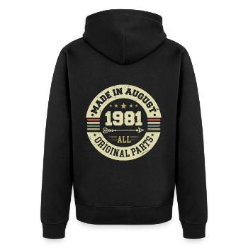 August 1981 Geburtstagsgeschenk August 1981 August - Unisex Premium Bio Zip Hoodie - Schwarz - Hinten - Nico (187cm)