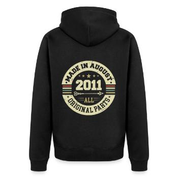 August 2011 Geburtstagsgeschenk August 2011 August - Unisex Premium Bio Zip Hoodie - Schwarz - Hinten - Nico (187cm)