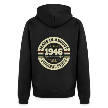 August 1946 Birthday present August 1946 August - Unisex Premium Organic Zip Hoodie - black - Back - Nico (187cm)