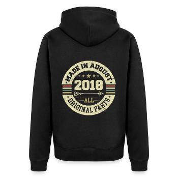 August 2018 Geburtstagsgeschenk August 2018 August - Unisex Premium Bio Zip Hoodie - Schwarz - Hinten - Nico (187cm)