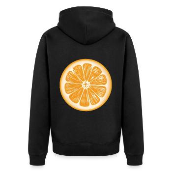 Lustiges Orangenfrucht Geschenk - Unisex Premium Bio Zip Hoodie - Schwarz - Hinten - Nico (187cm)