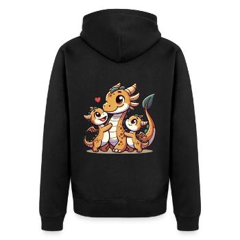 Parent dragon aimant avec deux enfants mignons - Veste à capuche bio Premium Unisexe - noir - Dos - Nico (187cm)