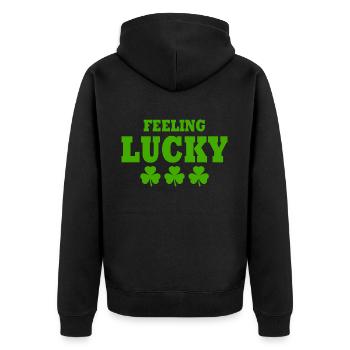 feeling lucky - Unisex Premium Bio Zip Hoodie - Schwarz - Hinten - Nico (187cm)