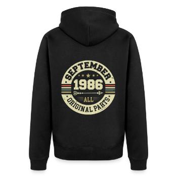 38. Geburtstag 1986 Legendär seit September 1986 - Unisex Premium Bio Zip Hoodie - Schwarz - Hinten - Nico (187cm)