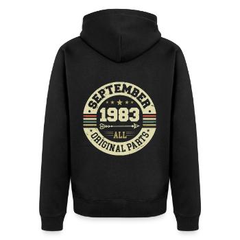 41e anniversaire 1983 Légendaire depuis septembre 1983 - Veste à capuche bio Premium Unisexe - noir - Dos - Nico (187cm)