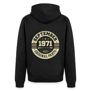 53e anniversaire 1971 Légendaire depuis septembre 1971 - Veste à capuche bio Premium Unisexe - noir - Dos - Nico (187cm)