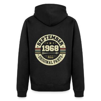 56e anniversaire 1968 Légendaire depuis septembre 1968 - Veste à capuche bio Premium Unisexe - noir - Dos - Nico (187cm)