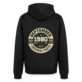 44. Geburtstag 1980 Legendär seit September 1980 - Unisex Premium Bio Zip Hoodie - Schwarz - Hinten - Nico (187cm)