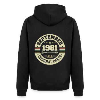 43e anniversaire 1981 Légendaire depuis septembre 1981 - Veste à capuche bio Premium Unisexe - noir - Dos - Nico (187cm)