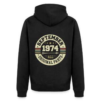 50e anniversaire 1974 Légendaire depuis septembre 1974 - Veste à capuche bio Premium Unisexe - noir - Dos - Nico (187cm)