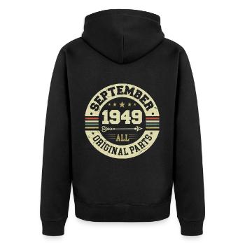 75th birthday 1949 Legendary since September 1949 - Unisex Premium Organic Zip Hoodie - black - Back - Nico (187cm)