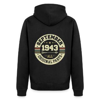 81. Geburtstag 1943 Legendär seit September 1943 - Unisex Premium Bio Zip Hoodie - Schwarz - Hinten - Nico (187cm)
