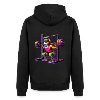 Chien arc-en-ciel fort accroupi dans la salle de sport - Veste à capuche bio Premium Unisexe - noir - Dos - Nico (187cm)