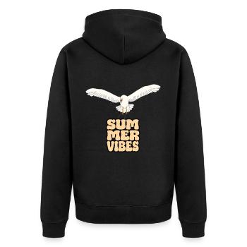 Seagull with Gun - Summer Vibes Sea Beach Vacation - Unisex Premium Organic Zip Hoodie - black - Back - Nico (187cm)