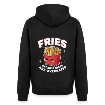 Pommes Diät Überbewertet Fritten Liebhaber - Unisex Premium Bio Zip Hoodie - Schwarz - Hinten - Nico (187cm)