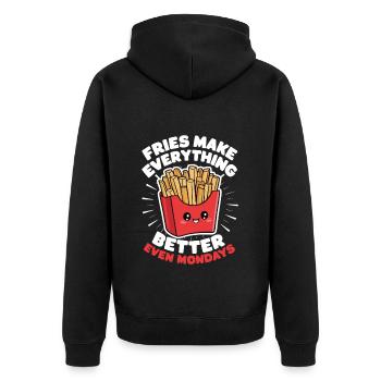 Pommes Liebhaber Montag Fast Food Fritten Geschenk - Unisex Premium Bio Zip Hoodie - Schwarz - Hinten - Nico (187cm)