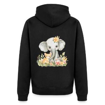 Cute Cat And Elephant Friends - Unisex Premium Bio Zip Hoodie - Schwarz - Hinten - Nico (187cm)