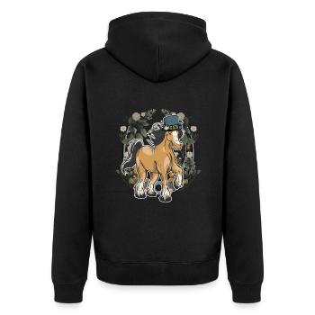 Gebirge Pferd Pferde Alpen Tirol Tiroler Hufeisen - Unisex Premium Bio Zip Hoodie - Schwarz - Hinten - Nico (187cm)