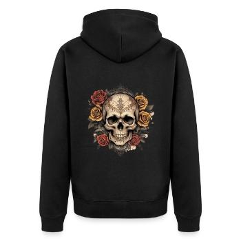 Vintage Totenkopf - Unisex Premium Bio Zip Hoodie - Schwarz - Hinten - Nico (187cm)